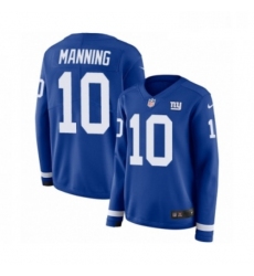 Womens Nike New York Giants 10 Eli Manning Limited Royal Blue Therma Long Sleeve NFL Jersey