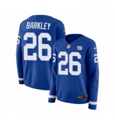 Womens Nike New York Giants 26 Saquon Barkley Limited Royal Blue Therma Long Sleeve NFL Jersey