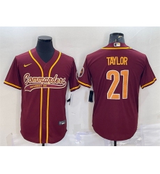 Men Washington Commanders 21 Sean Taylor Burgundy With Patch Cool Base Stitched Baseball Jersey
