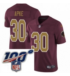 Mens Nike Washington Redskins 30 Troy Apke Burgundy RedGold Number Alternate 80TH Anniversary Vapor Untouchable Limited Stitched 100th anniversary Neck Pat