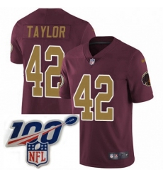 Mens Nike Washington Redskins 42 Charley Taylor Burgundy RedGold Number Alternate 80TH Anniversary Vapor Untouchable Limited Stitched 100th anniversary Nec