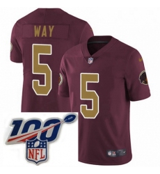 Mens Nike Washington Redskins 5 Tress Way Burgundy RedGold Number Alternate 80TH Anniversary Vapor Untouchable Limited Stitched 100th anniversary Neck Patc