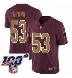 Mens Nike Washington Redskins 53 Zach Brown Burgundy RedGold Number Alternate 80TH Anniversary Vapor Untouchable Limited Stitched 100th anniversary Neck Pa
