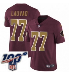 Mens Nike Washington Redskins 77 Shawn Lauvao Burgundy RedGold Number Alternate 80TH Anniversary Vapor Untouchable Limited Stitched 100th anniversary Neck 