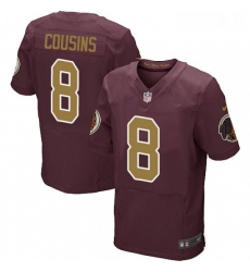 Mens Nike Washington Redskins 8 Kirk Cousins Elite Burgundy RedGold Number Alternate 80TH Anniversary NFL Jersey