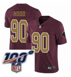 Mens Nike Washington Redskins 90 Ziggy Hood Burgundy RedGold Number Alternate 80TH Anniversary Vapor Untouchable Limited Stitched 100th anniversary Neck Pa