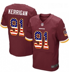 Mens Nike Washington Redskins 91 Ryan Kerrigan Elite Burgundy Red Home USA Flag Fashion NFL Jersey