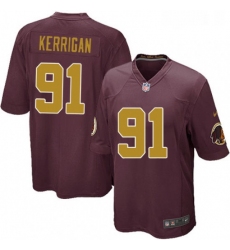 Mens Nike Washington Redskins 91 Ryan Kerrigan Game Burgundy RedGold Number Alternate 80TH Anniversary NFL Jersey