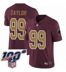 Mens Nike Washington Redskins 99 Phil Taylor Burgundy RedGold Number Alternate 80TH Anniversary Vapor Untouchable Limited Stitched 100th anniversary Neck P