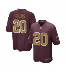 Mens Washington Redskins 20 Landon Collins Game Burgundy Red Gold Number Alternate 80TH Anniversary Football Jersey