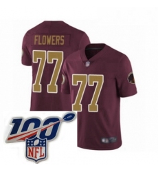 Mens Washington Redskins 77 Ereck Flowers Burgundy Red Gold Number Alternate 80TH Anniversary Vapor Untouchable Limited Stitched 100th anniversary Neck Pat