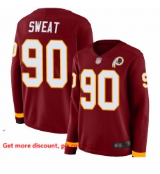 Redskins 90 Montez Sweat Burgundy Red Team Color Women Stitched Football Limited Therma Long Sleeve Jersey