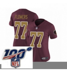Womens Washington Redskins 77 Ereck Flowers Burgundy Red Gold Number Alternate 80TH Anniversary Vapor Untouchable Limited Stitched 100th anniversary Neck P