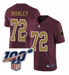 Youth Nike Washington Redskins 72 Dexter Manley Burgundy RedGold Number Alternate 80TH Anniversary Vapor Untouchable Limited Stitched 100th anniversary Nec