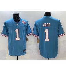Men Tennessee Titans 1 Cameron Ward Blue 2025 Draft F U S E  1997 Throwback Patch Vapor Limited Stitched Football Jersey