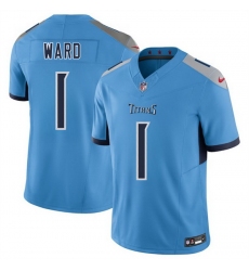 Men Tennessee Titans 1 Cameron Ward Blue 2025 Draft F U S E  Vapor Limited Stitched Football Jersey