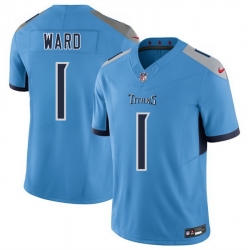 Men Tennessee Titans 1 Cameron Ward Blue 2025 Draft F U S E  Vapor Limited Stitched Football Jersey