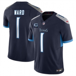 Men Tennessee Titans 1 Cameron Ward Navy 2025 F U S E  With 1 Star C Patch Vapor Limited Stitched Football Jersey