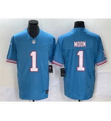 Men Tennessee Titans 1 Warren Moon Light Blue 2023 F U S E  Vapor Limited Throwback Stitched Football Jersey