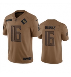 Men Tennessee Titans 16 Treylon Burks 2023 Brown Salute To Service Stitched Football Jersey
