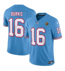 Men Tennessee Titans 16 Treylon Burks Blue 2023 F U S E  Throwback With John Madden Patch Vapor Limited Stitched Football Jersey