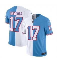 Men Tennessee Titans 17 Ryan Tannehill White Blue 2023 F U S E  Split Vapor Limited Throwback Stitched Football Jersey