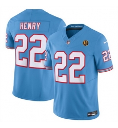 Men Tennessee Titans 22 Derrick Henry Blue 2023 F U S E  Throwback With John Madden Patch Vapor Limited Stitched Football Jersey
