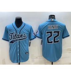 Men Tennessee Titans 22 Derrick Henry Blue With Patch Cool Base Stitched Baseball Jersey