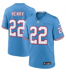 Men Tennessee Titans 22 Derrick Henry Light Blue Throwback Player Stitched Game Jersey