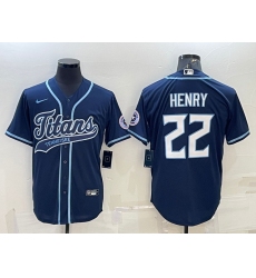 Men Tennessee Titans 22 Derrick Henry Navy With Patch Cool Base Stitched Baseball Jersey