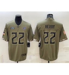 Men Tennessee Titans 22 Derrick Henry Olive 2022 Salute To Service Limited Stitched Jersey