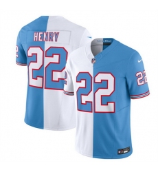 Men Tennessee Titans 22 Derrick Henry White Blue 2023 F U S E  Split Vapor Limited Throwback Stitched Football Jersey