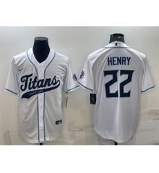 Men Tennessee Titans 22 Derrick Henry White With Patch Cool Base Stitched Baseball Jersey