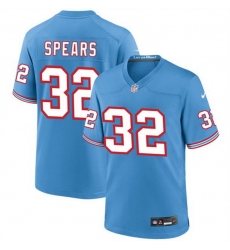 Men Tennessee Titans 32 Tyjae Spears Blue Throwback Stitched Game Football Jersey