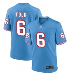 Men Tennessee Titans 6 Nick Folk Light Blue Throwback Player Stitched Game Jersey