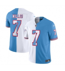 Men Tennessee Titans 7 Malik Willis White Blue 2023 F U S E  Split Vapor Limited Throwback Stitched Football Jersey