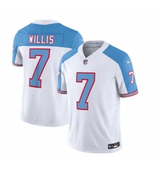 Men Tennessee Titans 7 Malik Willis White Blue 2023 F U S E  Vapor Limited Throwback Stitched Football Jersey
