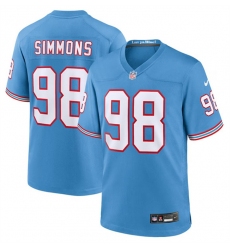 Men Tennessee Titans 98 Jeffery Simmons Light Blue Throwback Player Stitched Game Jersey