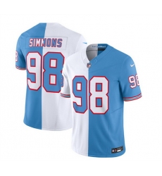 Men Tennessee Titans 98 Jeffery Simmons White Blue 2023 F U S E  Split Vapor Limited Throwback Stitched Football Jersey