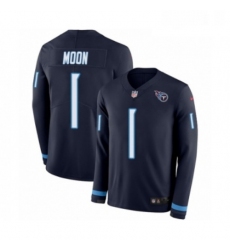 Mens Nike Tennessee Titans 1 Warren Moon Limited Navy Blue Therma Long Sleeve NFL Jersey
