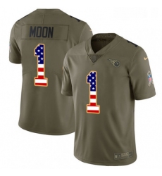 Mens Nike Tennessee Titans 1 Warren Moon Limited OliveUSA Flag 2017 Salute to Service NFL Jersey