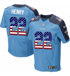 Mens Nike Tennessee Titans 22 Derrick Henry Elite Light Blue Home USA Flag Fashion NFL Jersey