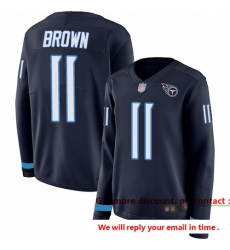 Titans 11 A J  Brown Navy Blue Team Color Women Stitched Football Limited Therma Long Sleeve Jersey