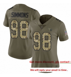 Titans 98 Jeffery Simmons Olive Camo Women Stitched Football Limited 2017 Salute to Service Jersey