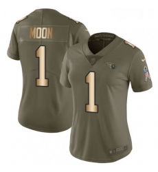 Womens Nike Tennessee Titans 1 Warren Moon Limited OliveGold 2017 Salute to Service NFL Jersey