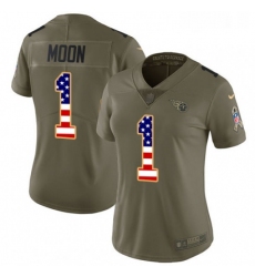 Womens Nike Tennessee Titans 1 Warren Moon Limited OliveUSA Flag 2017 Salute to Service NFL Jersey