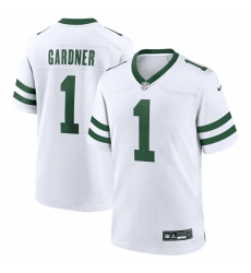 Men New York Jets 1 Ahmad Sauce Gardner White Throwback Player Stitched Game Jersey