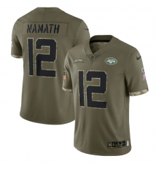 Men New York Jets 12 Joe Namath Olive 2022 Salute To Service Limited Stitched Jersey