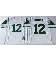 Men New York Jets 12 Joe Namath White M&N Throwback Jersey