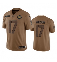 Men New York Jets 17 Garrett Wilson 2023 Brown Salute To Service Limited Stitched Football Jersey